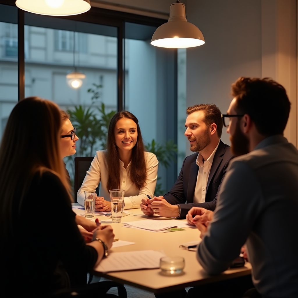 Equipo de Psicología del Dinero en oficina moderna